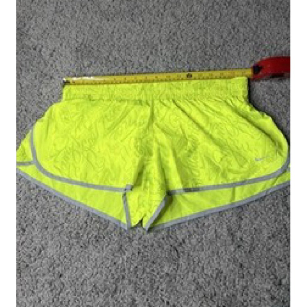 Nike Dri-FIT Womens Neon Yellow Script Graphic Running Shorts Size XL